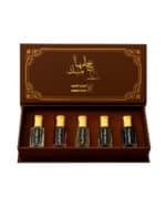 مسك عرش العود No.5 – مجموعة فاخرة من 5 عبوات مسك متنوعة بخلاصة الطهارة والفواكه والعطور الشرقية | متجر عرش العود سلطنة عمان